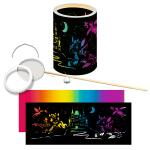 Silhouetten Laterne Set  Drache 15,3x15,3x20cm, Tonpapier gelasert schwarz, Regenbogentransparentpapier,, Laternentragebügel, Deckel und Boden, Laternenstab, mit LED Licht (inkl. 2 Batterien) Ursus