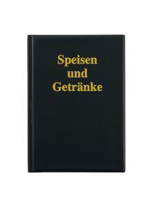 Speisekarten Mappe für A5 schwarz Goldprägung, Speisen und Getränke