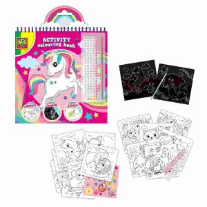 Malbuch Activity 3 in 1  Glitzer, mit Kratzbildern, Bildern mit Perlen und Glitzeraufkleber,, ab 3 Jahren,, SES
