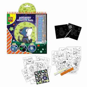 Malbuch Activity 3 in 1  Glow in the Dark, mit Kratzbildern, Bildern mit Perlen und Mosaikaufkleber,, ab 3 Jahren,, SES