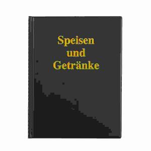 Speisekarten Mappe für A4 schwarz Goldprägung, Speisen und Getränke
