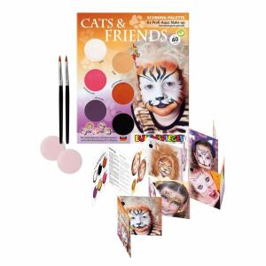 Schmink-Palette Cats &  Friends, 6 Farben, 2 Schminkpinsel, 2 Schminkschwämme,, Schminkanleitung,, EULENSPIEGEL