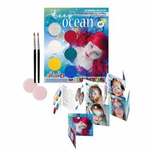 Schmink-Palette Deep  Ocean, 5 Farben, 1 Glitter, 2 Schminkpinsel, 2 Schminkschwämme,, Schminkanleitung,, EULENSPIEGEL