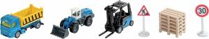 siku Geschenk-Set  Baustelle 6teilig, mit Lkw, Gabelstapler, Bagger, Schildern und Paletten,, ab 3 Jahren