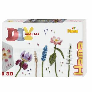 Bügelperlen midi Art  Blumenstrauß 6000er, gebügelte Motive können mit spezieller Technik zu 3D Blumen, gestaltet werden, Inhalt: ca. 6.000 Bügelperlen, 3 große,, sechseckige Stiftplatten, Motivvorlage, Anleitung und, Bügelpapier, ab 14 Jahren,, Hama
