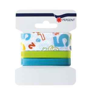 Roth  Schleifenband Numbers-Blau, 2,5/1/1 cm x 4,5 m, 3er Karte