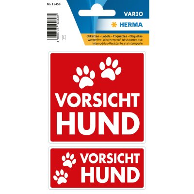 Herma Hinweisetiketten weterfest 2 Größen Vorsicht Hund 1 Bl 2 Etik.