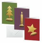 SIGEL DS081 Weihnachts-Karten-Set - 4x Stern, 3x Baum, 3x Kerze - gold/rot/grün - A6 - 10 Karten + Umschläge - inkl. Umschläge