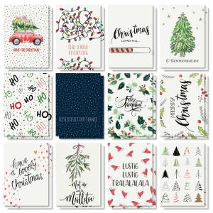 SIGEL DS701 Weihnachts-Postkarten-Set - Weihnachtsmotive und -sprüche - schwarz/rot/grün - A6 - 24 Karten