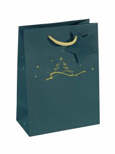 Geschenktasche klein - petrolblau - Weihnachtsbaum 17 x 23 x 9 cm