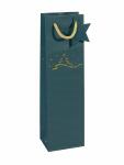 Geschenktasche Flasche - petrolblau - Weihnachtsbaum 10 x 35 x 8 cm