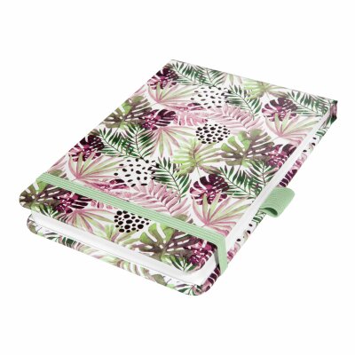 SIGEL JN354 Notizblock Jolie - Mintpink Jungle Fever - punktkariert (Dot-Lineatur) - 100 g/m² - A6+ - mintgrün/pink - Hardcover - 158 Seiten - FSC-zertifiziert