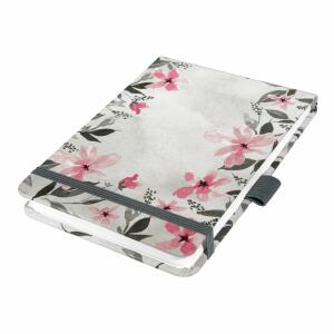 SIGEL JN398 Notizblock Jolie - Loose Florals Grey - punktkariert (Dot-Lineatur) - 100 g/m² - A6+ - grau/rosa - Hardcover - 158 Seiten - FSC-zertifiziert