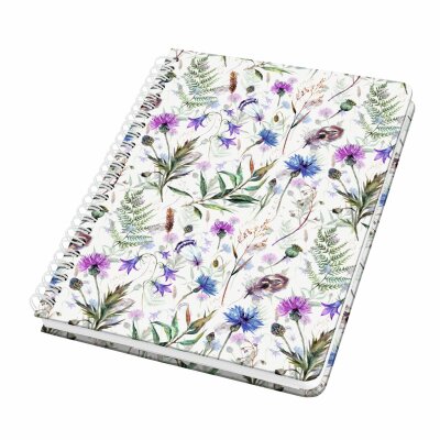 SIGEL JN618 Spiral-Notizbuch Jolie - Misty Meadows - punktkariert (Dot-Lineatur) - 100 g/m² - ca. A5 - violett/blau/grün - Hardcover - 120 Seiten - FSC-zertifiziert