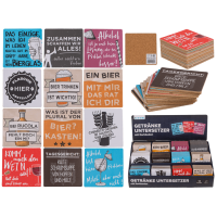 Untersetzer mit Korkboden, Slogans, ca. 9,5 cm,