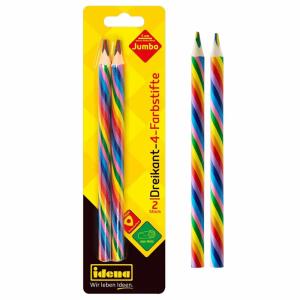 Idena 4-Farbstifte Jumbo  dreikant 2er FSC100%, Farbstift mit 4 Farben in einer Mine,, mit bis zu 4 Farben gleichzeitig malen oder schreiben