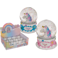 Glitterkugel, Einhornkopf, auf Sockel, Unicorn,