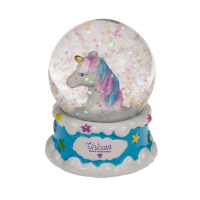 Glitterkugel, Einhornkopf, auf Sockel, Unicorn,
