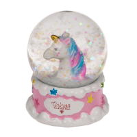 Glitterkugel, Einhornkopf, auf Sockel, Unicorn,