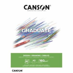 Zeichenblock Canson A5  160g 30 Blatt, Studienblock Canson Graduate, geleimt an der kurzen Seite,, CANSON