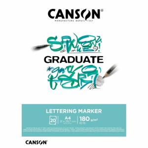 Zeichenblock Canson A4  Lettering 180g 20 Blatt, Studienblock Graduate Lettering Marker, geleimt an der, kurzen Seite, für Verwendung mit Markern, Stiften und Tinte,, CANSON