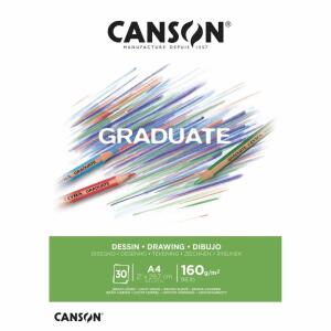 Zeichenblock Canson A4  160g 30 Blatt, Studienblock Canson Graduate, geleimt an der kurzen Seite,, CANSON