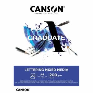 Zeichenblock Canson A4  Mixed Media 200g 20 Blatt, Studienblock Graduate Lettering Mixed Media, geleimt an der, kurzen Seite, für Aquarelle und Mixed-Media Techniken,, CANSON, CANSON