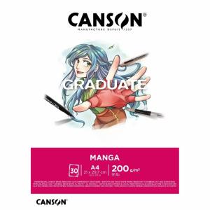 Zeichenblock Canson Manga  A4 200g 30 Blatt, Studienblock Graduate Manga, geleimt an der kurzen Seite,, CANSON
