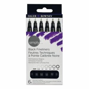 Fineliner-Set simply  6 Stärken schwarz 6er, Pinselspitze/Rundspitze, DALER ROWNEY