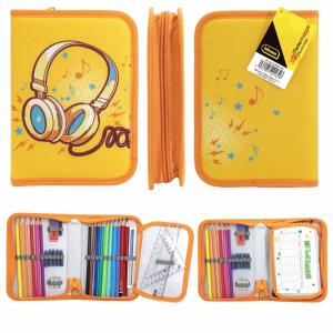 Idena Federmappe 28teilig  Sound, Inhalt: 1 Bleistift HB, 1 Schreiblernbleistift HB,, 1 Radierer, 1 Doppelanspitzer Metall, 1 Lineal 16 cm,, 1 Geodreieck, 6 Tintenpatronen königsblau, 1 Stundenplan,, 14 Buntstifte dreikant, holzfrei