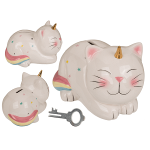 OOTB Spardose mit Schloss Unicorn Cat ca. 17 x 12 cm