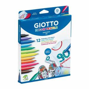 Textilmarker GIOTTO Decor  textile 12er, permanente Tinte auf Wasserbasis,, waschmaschinenfest bis 40 °C,, eindrücksichere Spitze, ventilierte Kappe,, Stiftende mit Sicherheitsverschluss,, von Händen problemlos abwaschbar,, LYRA