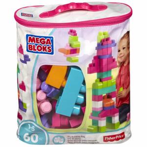 MEGA Bloks Bausteinbeutel  pink 60 Teile, mit Aufbewahrungstasche,, ab 12 Monaten,, Mattel