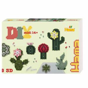 Bügelperlen midi Kakteen  3D 6000er, inklusive 3 große sechseckige Stiftplatten, Motivvorlage,, Anleitung und Bügelpapier, sowie die nötigen HAMA-Verbinder,, ab 14 Jahren,, Hama
