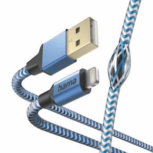 Ladekabel Reflective  USB-A Lightning, 1,5m, Nylon, blau,, HAMA
