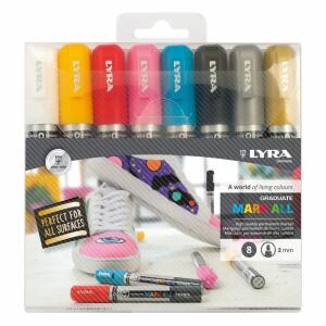 Permanentmarker MARK ALL  2mm 8er Etui, 8 Farben, Tinte auf Wasserbasis, für alle Oberflächen, LYRA