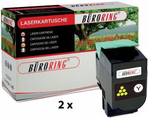 Toner Cartridge yellow für Lexmark, 1 Pack = 2 Stück, für je ca. 4.000 Seiten, ersetzt Lexmark 80C0X20, gelb