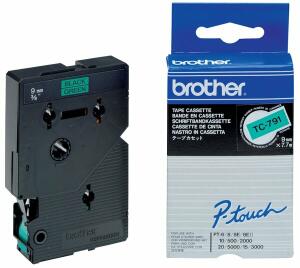 Schriftbandkassette, TC791, 9 mm x 7,7 m, laminiert, schwarz auf grün
