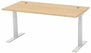 Schreibtisch FLEX MODUL, Dekor Buche, 1600 mm, höhenverstellbar, T-Fußgestell Alusilber, 25 mm Platte, 2 Kabeldurchlässe, 80 kg belastbar. Maße: 1600 x 800 x 600-1255 mm (BxTxH)