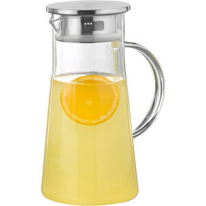 Glaskaraffe PORTO mit Griff, Deckel aus Edelstahl, Inhalt: 1 Liter, Höhe 22,6 cm, Breite 10,8 cm