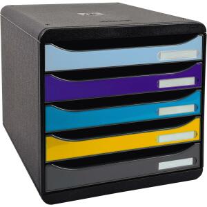 Exacompta Schubladenbox Bee Blue, 5 Fächer, mehrfarbig, für A4+, offene Schubladen, stapelbar