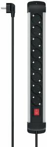 Steckdosenleiste, 8-fach, mit Schalter, 1,5 m, Wandmontage, schwarz/silber