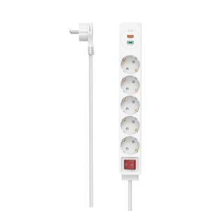 Steckdosenleiste, 5-fach, USB-C, A 18W, PD, mit Schalter, 1,4 m, weiß