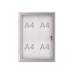 Schaukasten MAULexcite für Außen, alu, für 4 x A4, Flügeltür aus ESG-Sicherheitsglas, umlaufende Dichtung und integriertes Schloss,  Außenmaße: 69,6 x 52,2 x 2,8 cm
