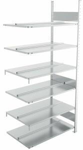 Anbauregal, 2.200 x 1.000 x 600 mm (H x L x T), 6 Böden, Feldlast: 1.220 kg, Fachlast: 100 kg