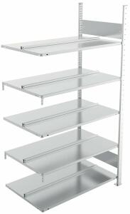 Anbauregal, 1.850 x 1.000 x 600 mm (H x L x T), 5 Böden, Feldlast: 1.100 kg, Fachlast: 100 kg