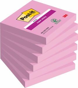 Haftnotiz Super Sticky Note, 76 x 76 mm, 6 x 90 Blatt, 6 Block, tropicalpink