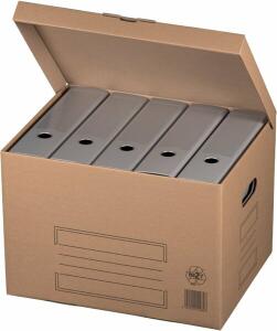Archiv-Klappbox, braun, Automatikboden, Klappdeckel, Beschriftungsfelder, stapelbar, Innenmaße: 410 x 320 x 285 mm, Außenmaße: 422 x 328 x 300 mm