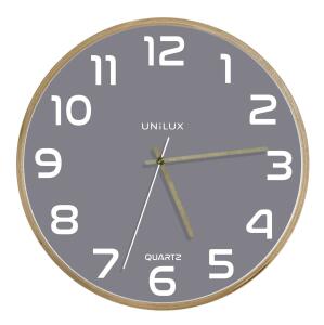 Unilux BALTIC Wanduhr grau, 31,5 cm Durchmesser, mit Rahmen und Zeigern aus Holz, inkl. Batterie